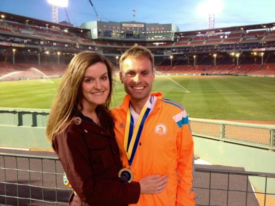Celebrating post-marathon at Fenway!